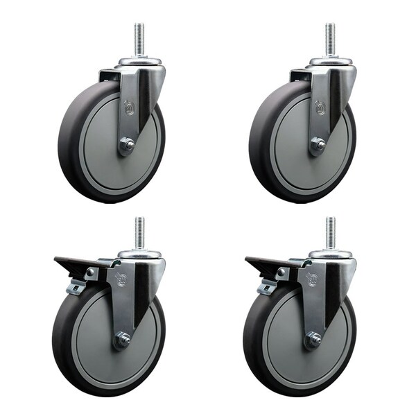 Service Caster 6 Inch Thermoplastic Rubber Wheel Swivel 34 Inch Threaded Stem Caster Set 2 Brakes SCC SCC-TS20S614-TPRB-34212-2-PLB-2 - main